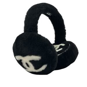 Chanel 2025 CC Shearling Black & White Earmuffs